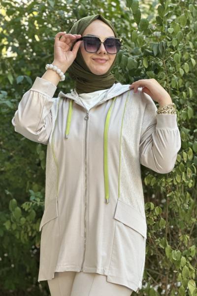 aguaje 2 li pantolon ve fermuarlı takım Bej