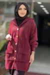 Angora cepli kapşonlu cepli hırka  Bordo