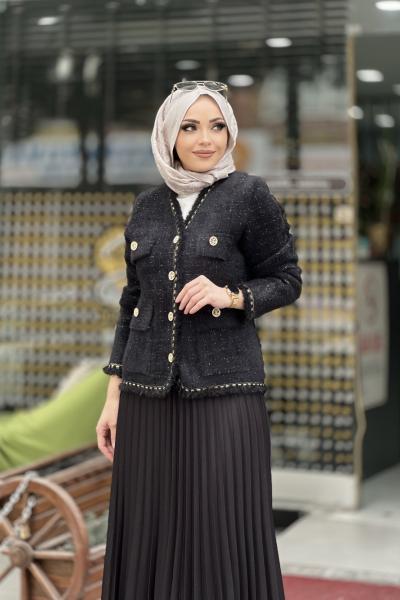 Angora sim ve püskül hırka  Siyah