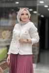 Angora sim ve püskül hırka  Krem