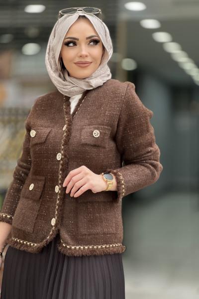 Angora sim ve püskül hırka  Acı Kahve