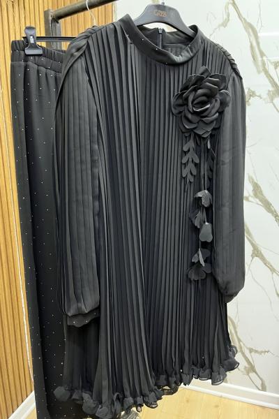 BROŞ DETAYLI ABİYE TAKIM  Siyah