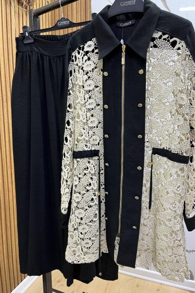 DANTEL DETAYLI ŞIK TAKIM  Siyah