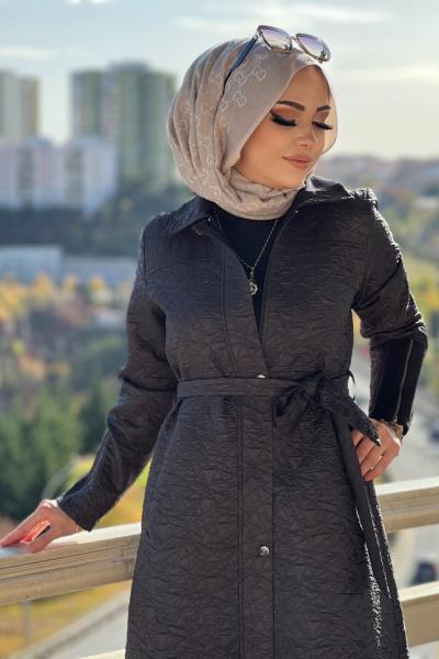 DESENLİ JAKAR UZUN KAP  Siyah