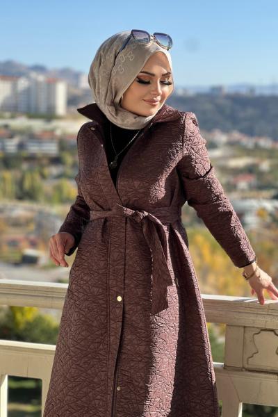 DESENLİ JAKAR UZUN KAP  Kahverengi