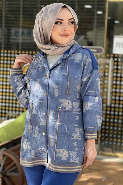 DESENLİ JAKARLI TAKIM  Mavi