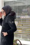 DOQUE ANORAK kaban yandan 3 düğmeli kapşon kürklü Siyah