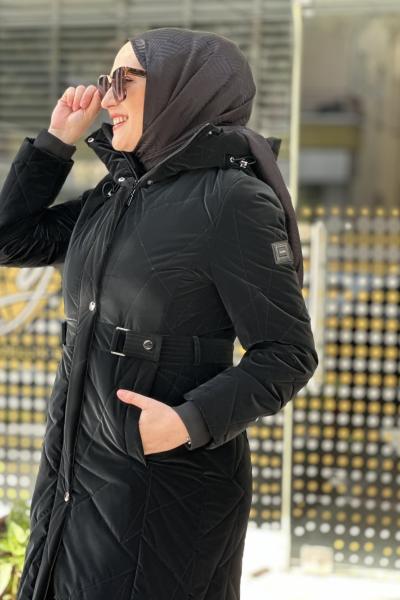 DOQUE ANORAK KABAN BEL KEMERÇIT ÇITLI yan fermuarlı  Siyah