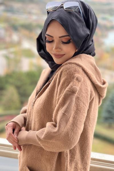 DÜĞME DETAYLI ANGORA KAP  Taba