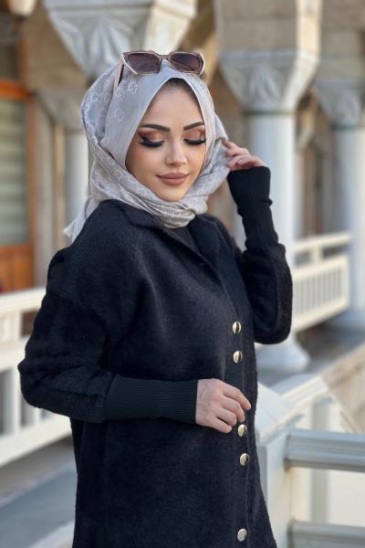 DÜĞMELİ YUMOŞ HIRKA  Siyah