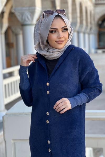 DÜĞMELİ YUMOŞ HIRKA  Lacivert