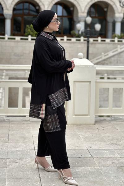 EKOSE DESENLİ ŞALVAR TAKIM Siyah