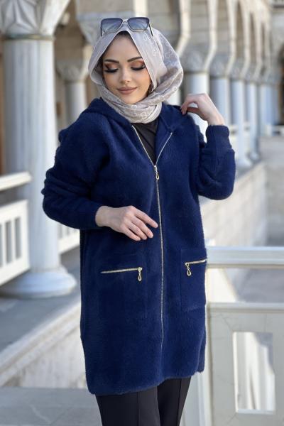 FERMUARLI YUMOŞ İPLİK HIRKA  Lacivert