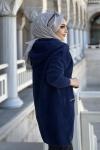 FERMUARLI YUMOŞ İPLİK HIRKA  Lacivert