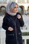 FERMUARLI YUMOŞ İPLİK HIRKA  Siyah