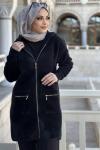 FERMUARLI YUMOŞ İPLİK HIRKA  Siyah
