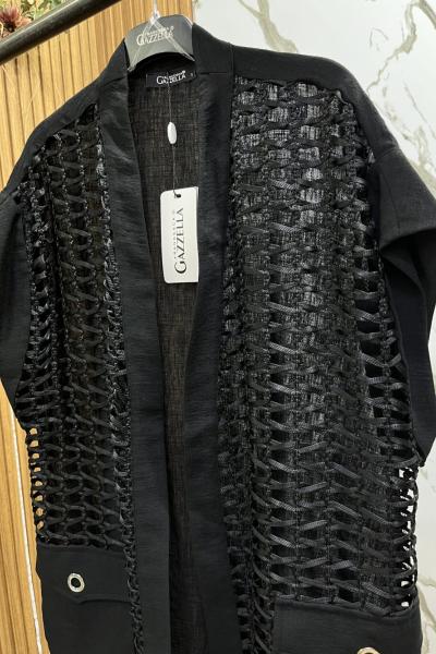 FİLE DETAYLI TASARIM YELEK Siyah