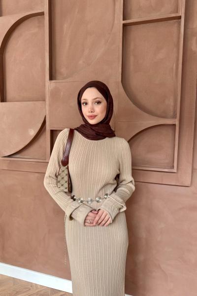 Fırfırlı elbise  Bej