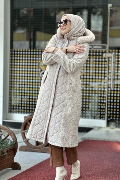 FREE MOOD BUKLET  KAPİTONE DETAYLI KABAN Krem