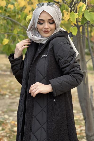 FREEMOOD BUKLE DETAYLI ŞİŞME MONT  Siyah