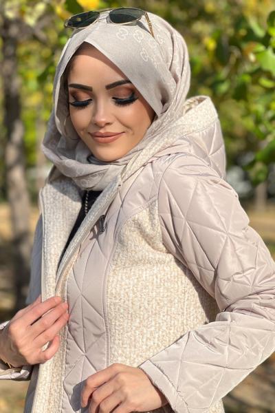 FREEMOOD BUKLE  DETAYLI ŞİŞME MONT  Krem