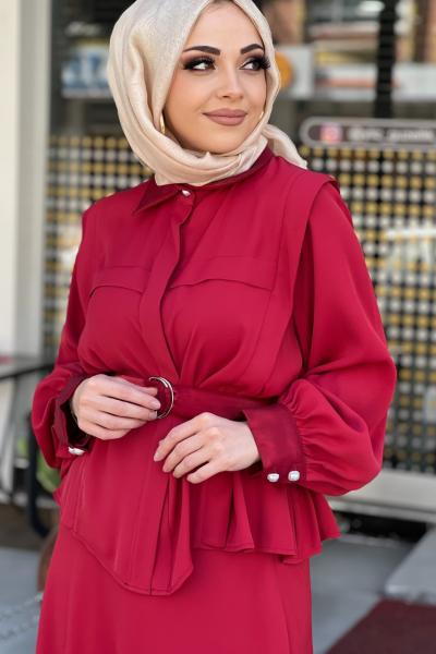 FTZ ŞİFON ETEKLİ TAKIM  Kırmızı