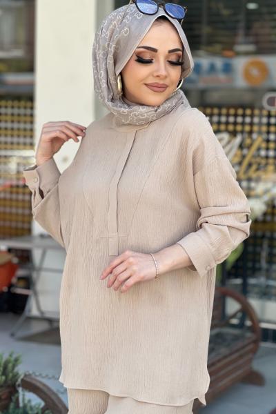 FTZ WOMAN YAZLIK KETEN TAKIM  Krem