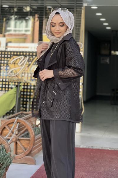 GAZELLA 3 LÜ FİLELİ CEKETLİ TAKIM  Siyah