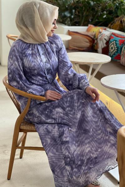 GAZZELA YILDIZ DÜĞMELİ ELBİSE  Lila
