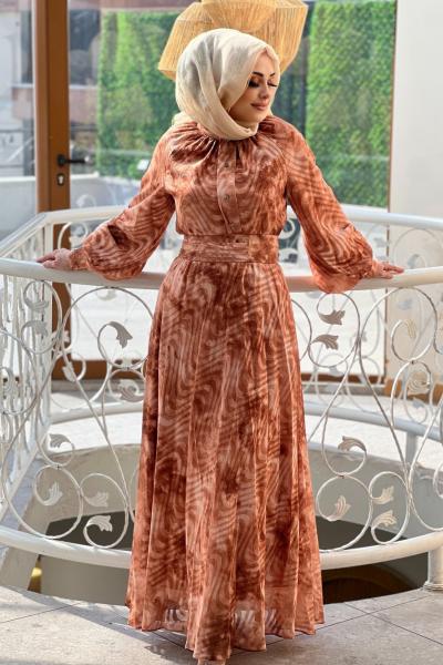 GAZZELA YILDIZ DÜĞMELİ ELBİSE  Tarçın