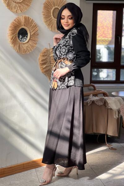 GAZZELLA  KETEN ETEKLİ TAKIM  Siyah