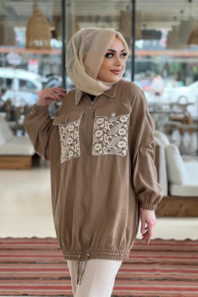 GAZZELLA  DANTEL CEPLİ SPOR CEKET  Vizon