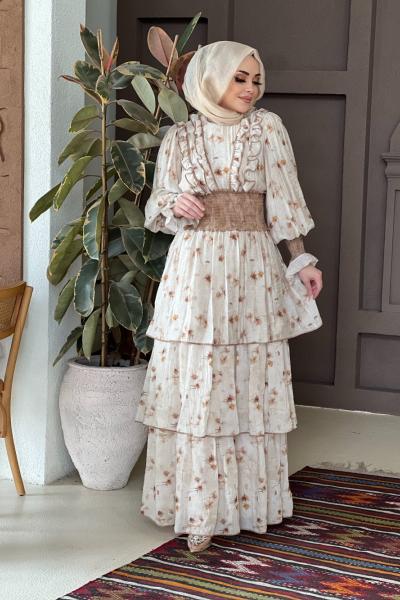 GAZZELLA BOHEM TARZ ELBİSE  Vizon