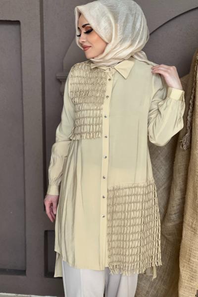 GAZZELLA BONCUKLU FİLE DETAYLI GÖMLEK Sarı