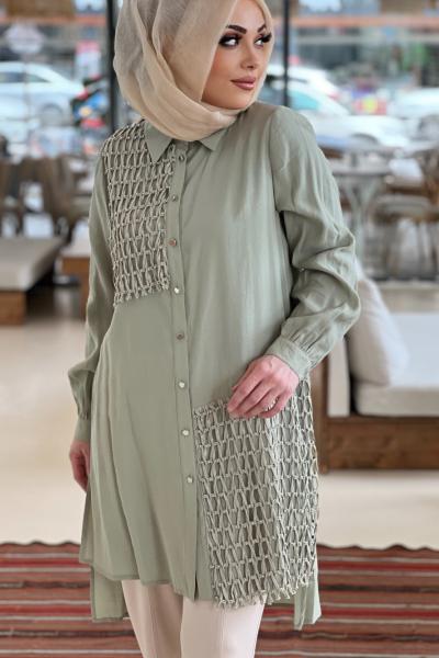 GAZZELLA BONCUKLU FİLE DETAYLI GÖMLEK Yeşil