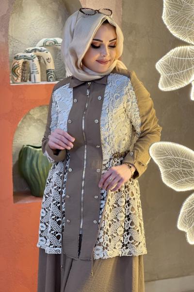 GAZZELLA DANTEL DETAYLI TAKIM  Krem