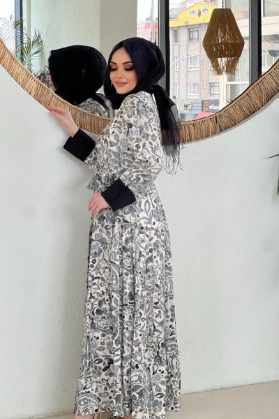 GAZZELLA ETNİK DESEN ELBİSE  Siyah