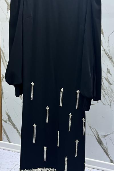 GAZZELLA ETEK UCU TÜYLÜ TAŞ DETAYLI ABİYE  Siyah