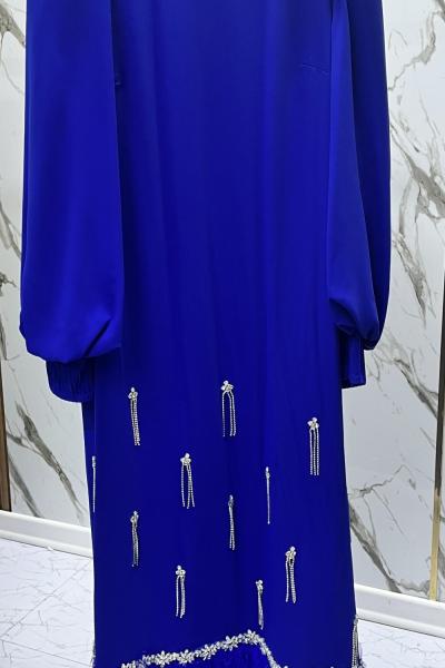 GAZZELLA ETEK UCU TÜYLÜ TAŞ DETAYLI ABİYE  Mavi