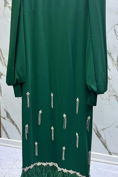 GAZZELLA ETEK UCU TÜYLÜ TAŞ DETAYLI ABİYE  Yeşil