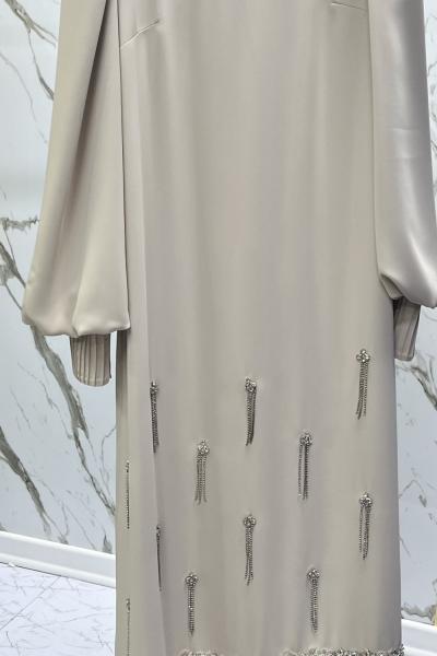 GAZZELLA ETEK UCU TÜYLÜ TAŞ DETAYLI ABİYE  Krem