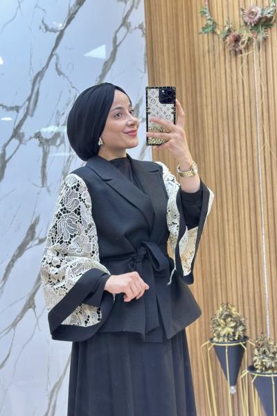 GAZZELLA KİMONOLU ETEKLİ TAKIM  Siyah