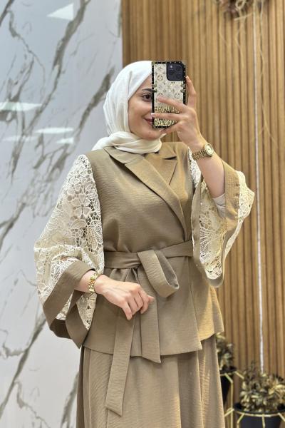 GAZZELLA KİMONOLU ETEKLİ TAKIM  Vizon