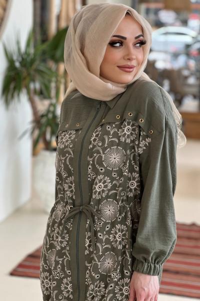 GAZZELLA KUŞ GÖZÜ DETAYLI KETEN GÖMLEK Yeşil