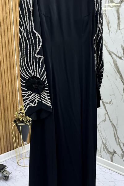 GAZZELLA KOL İŞLEMELİ VE BROŞLU ABİYE  Siyah