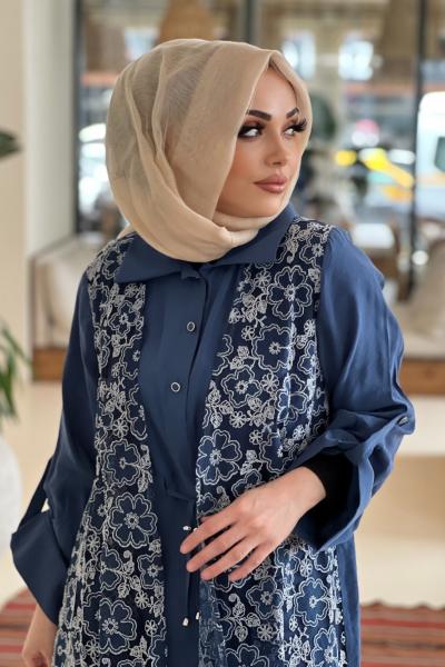 GAZZELLA MODAL TAKIM İŞLEME DETAYLI  Mavi