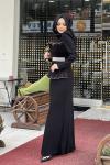 GAZZELLA PİLİSELİ DRAPELİ TAŞ KEMERLİ ABİYE  Siyah
