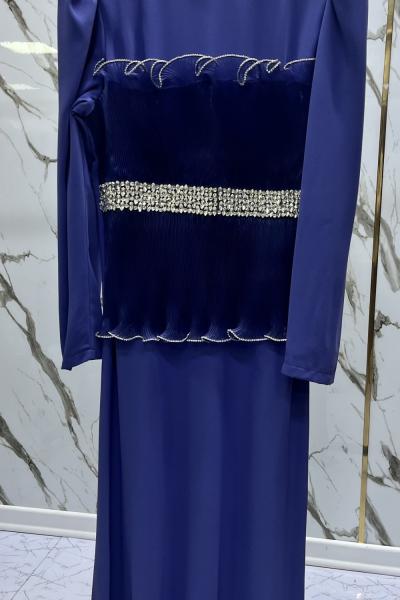 GAZZELLA PİLİSELİ DRAPELİ TAŞ KEMERLİ ABİYE  Mor