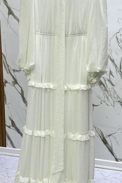 GAZZELLA TAŞ BASKILI KATMANLI ELBİSE  Beyaz