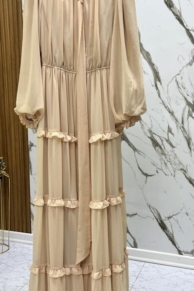 GAZZELLA TAŞ BASKILI KATMANLI ELBİSE  Somon